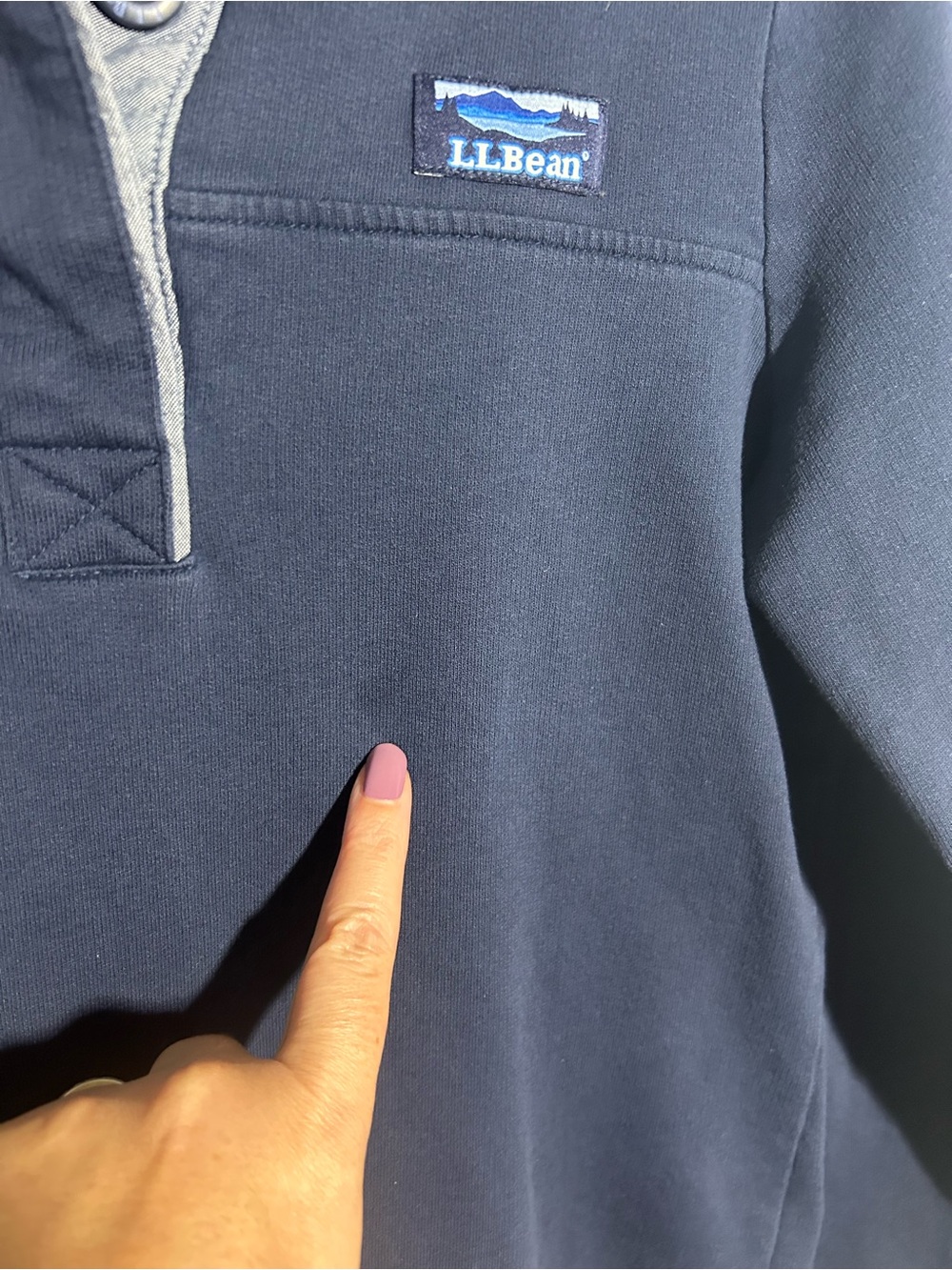 L.L. Bean Navy 100% Cotton Quarter-Button Mock Neck Pullover Size Small - 501541 - Picture 3 of 12
